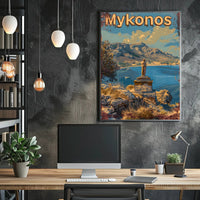 Scenic Mykonos Vintage Travel Art Poster