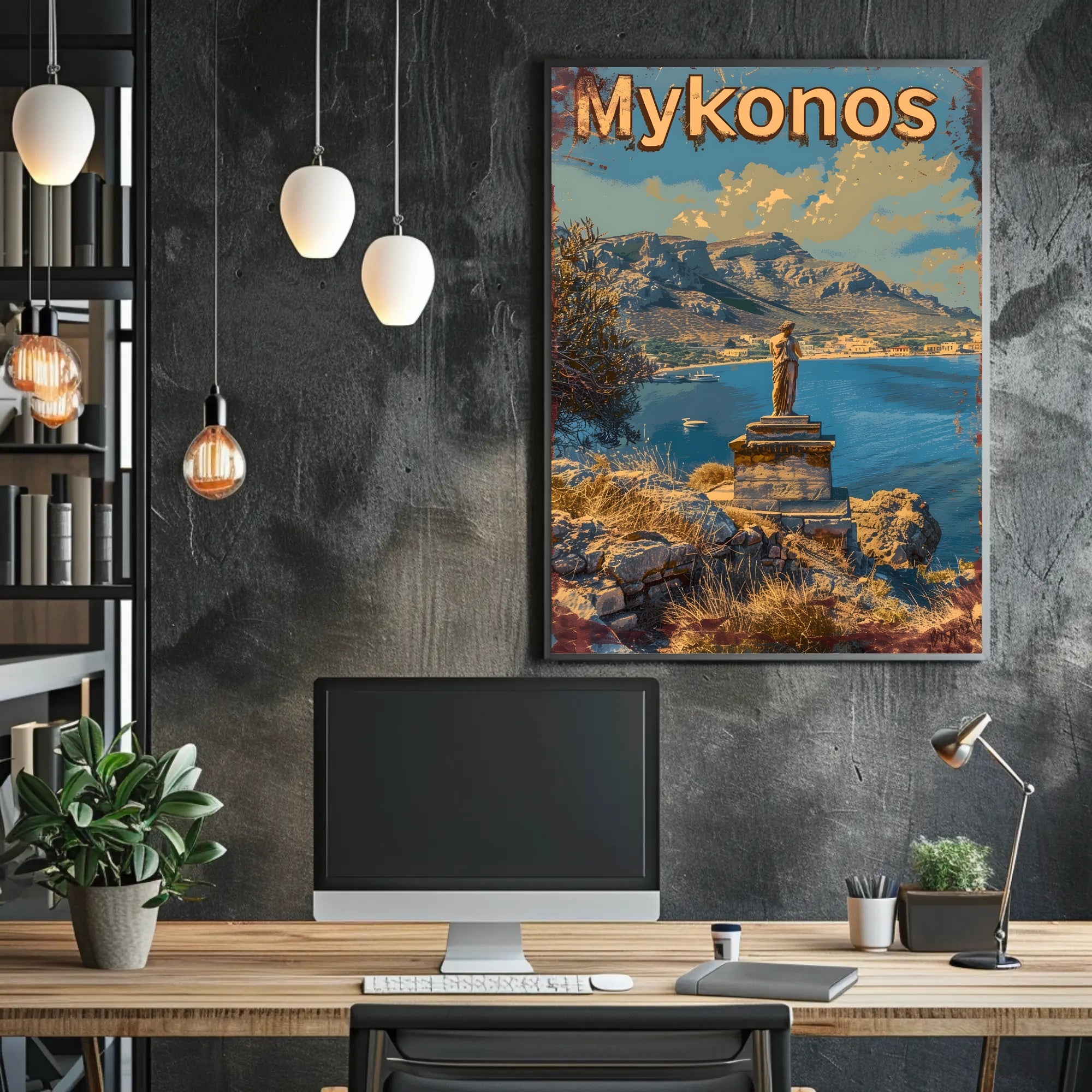 Scenic Mykonos Vintage Travel Art Poster
