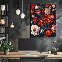 Floral Symphony Against Darkness: Artistic Poster