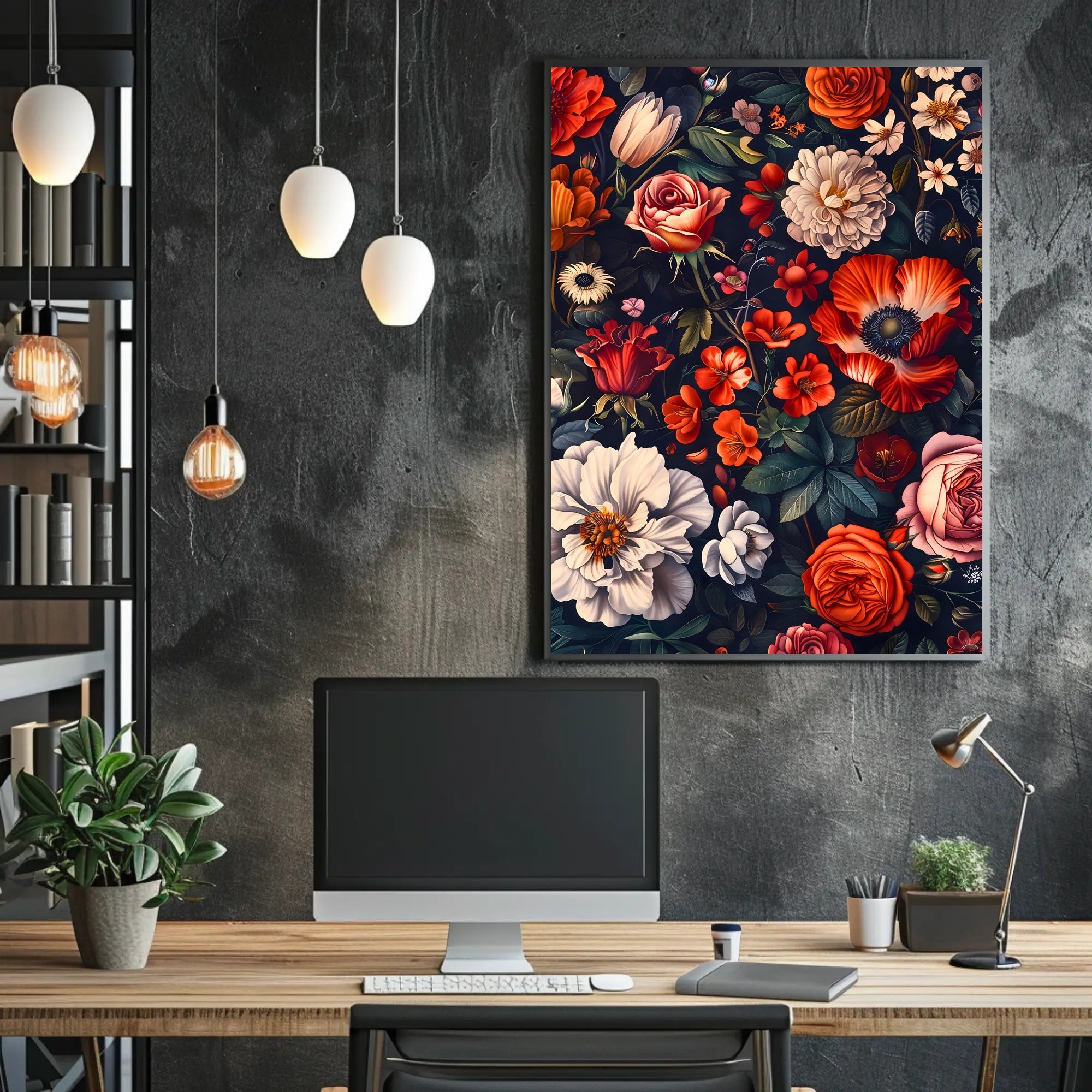 Floral Symphony Against Darkness: Artistic Poster