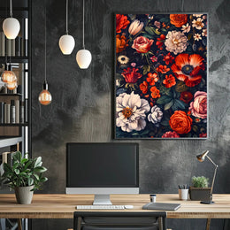 Floral Symphony Against Darkness: Artistic Poster
