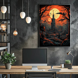 Haunted Tower Under Blood Moon Poster