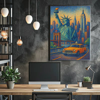 New York City Poster Modern Iconic Landmarks Wall Art