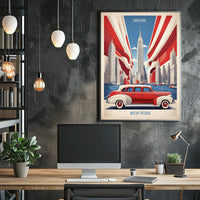 New York City Car Art Poster Vintage Cityscape Wall Art