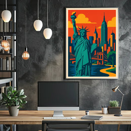 New York City Skyline Poster Modern Travel Wall Art