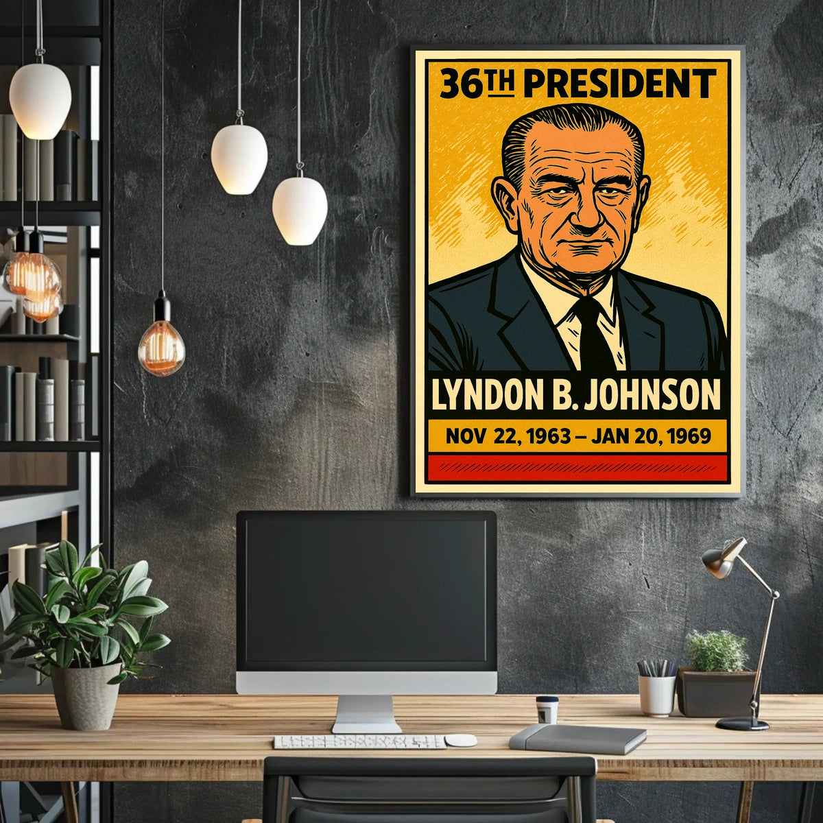 Lyndon B. Johnson 36th President of the United States Inked Comic Style Poster