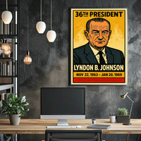 Lyndon B. Johnson 36th President of the United States Inked Comic Style Poster