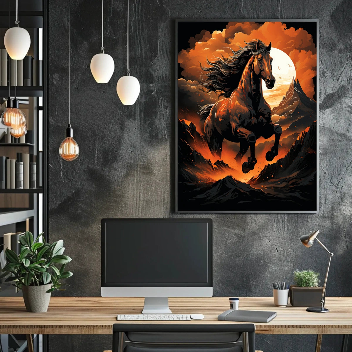 Majestic Stallion In Fiery Landscape Poster