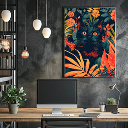 Striking Black Cat in Vibrant Jungle Animal Poster