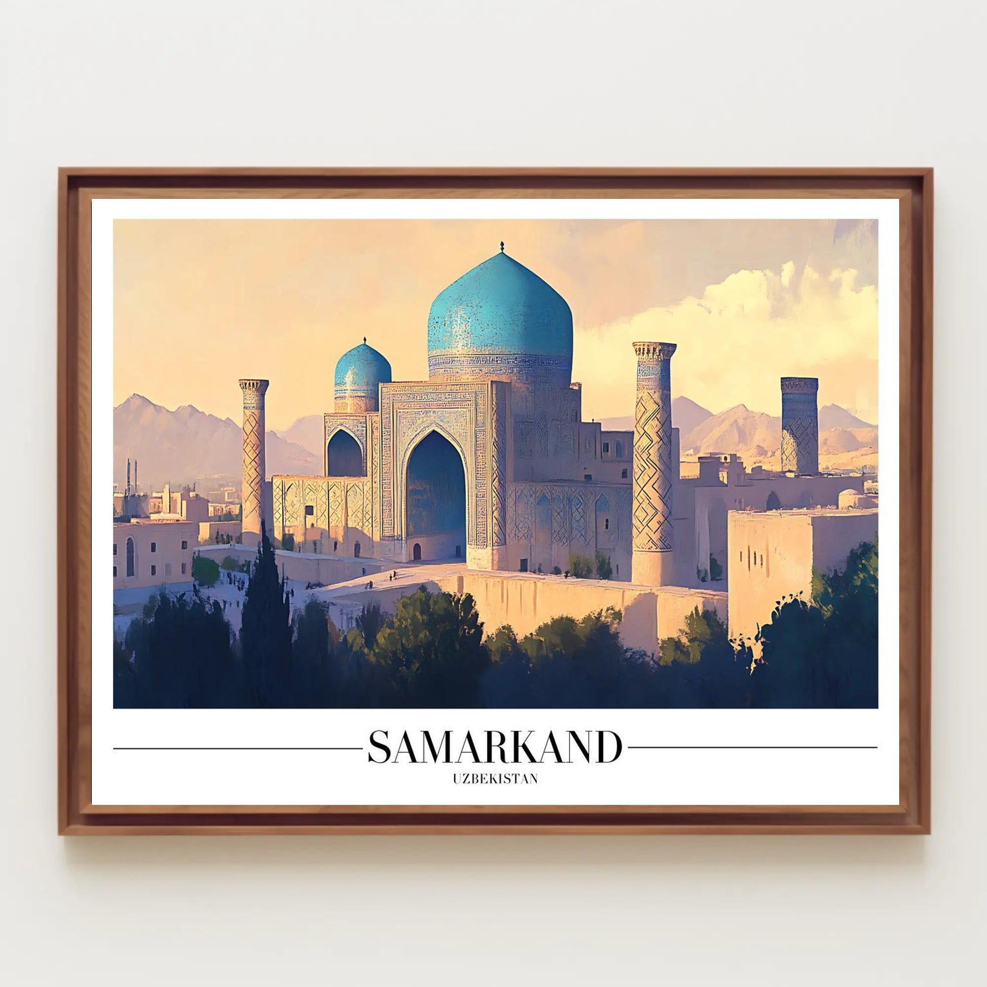 Serene Blue Domes of Samarkand Cultural Heritage Poster
