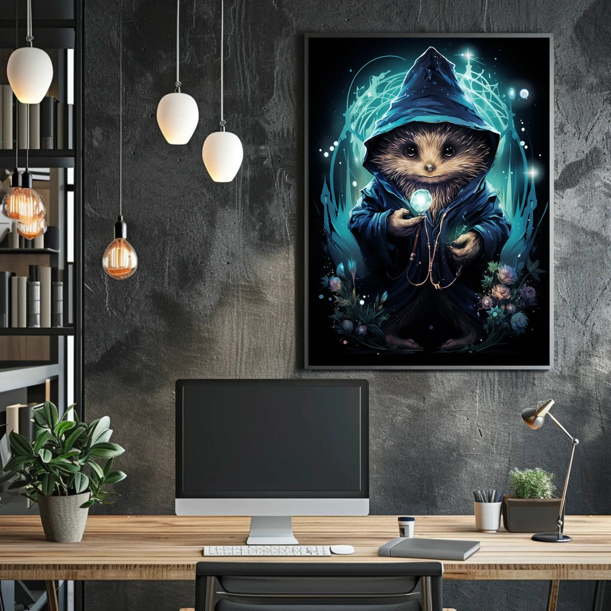 Mystical Hedgehog Wizard Fantasy Art Poster