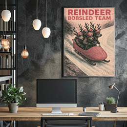 Reindeer Bobsled Team Poster