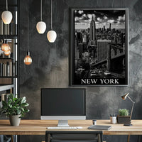 New York City Skyline Nighttime Poster Vintage Wall Art
