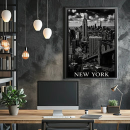 New York City Skyline Nighttime Poster Vintage Wall Art