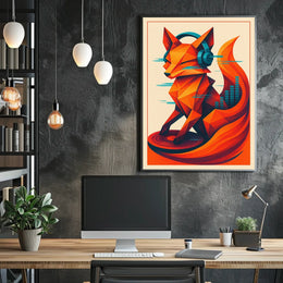 Geometric Fox With Headphones Poster