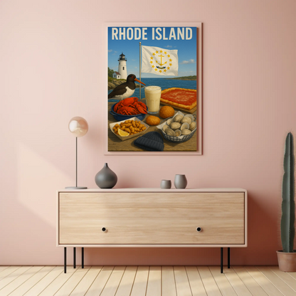 Rhode Island Clam Cakes Lighthouse Pizza Travel Poster