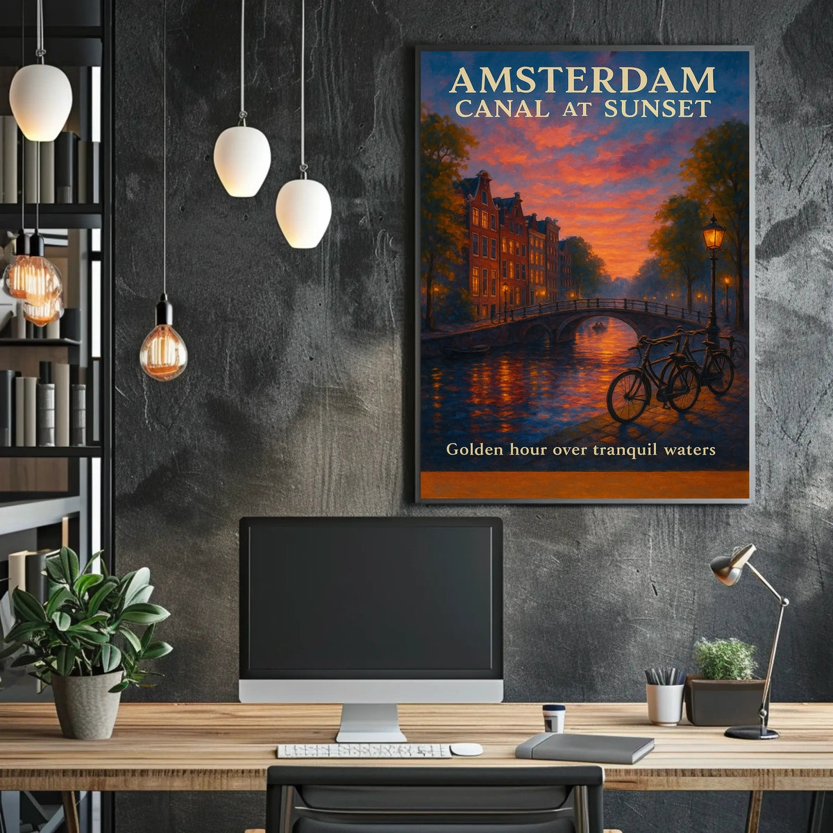 Amsterdam Canal Sunset Poster Golden Hour Wall Art Print