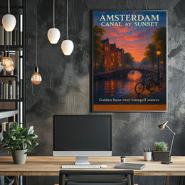 Amsterdam Canal Sunset Poster Golden Hour Wall Art Print