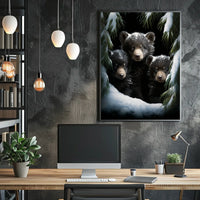 Bear Cubs in Snowy Forest Photorealistic Poster