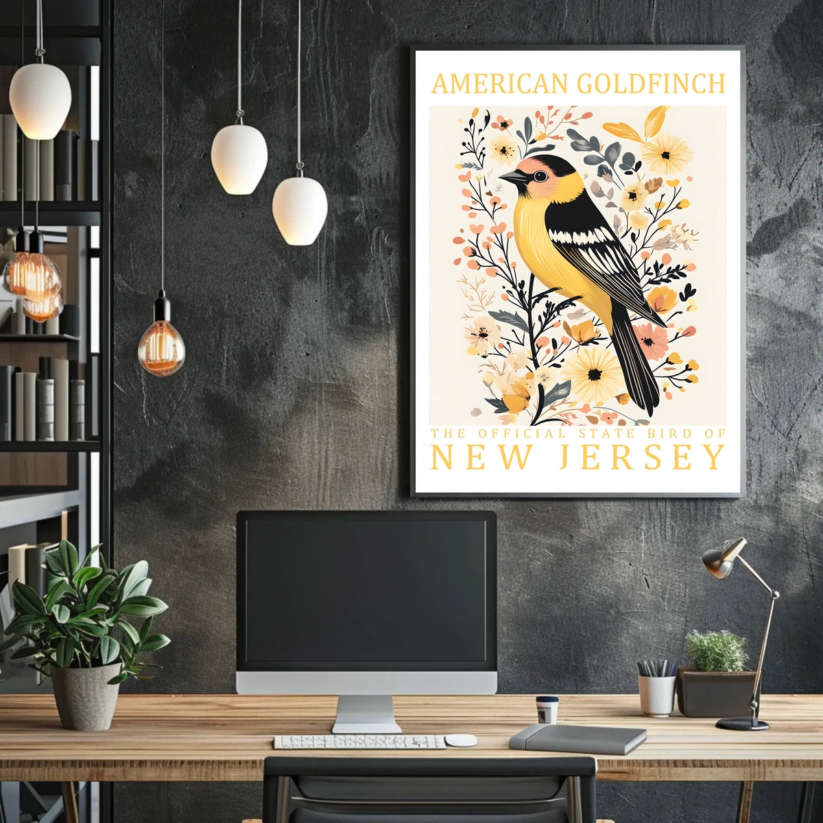 American Goldfinch Modern Botanical Art Poster