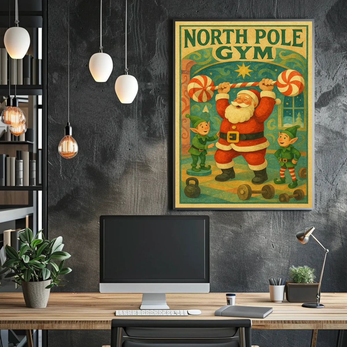 North Pole Gym Vintage Christmas Poster Art
