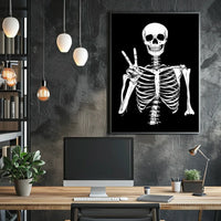 Skeleton Peace Sign Black Background Monochromatic Poster