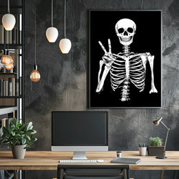 Skeleton Peace Sign Black Background Monochromatic Poster