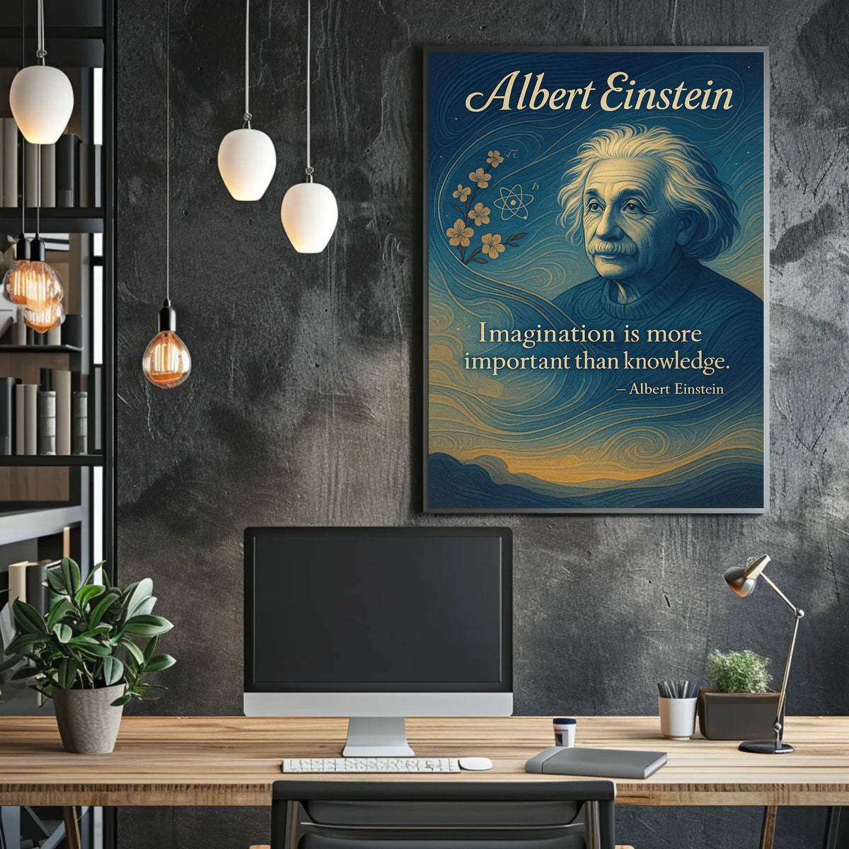 Albert Einstein Imagination Over Knowledge Poster