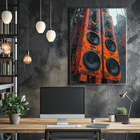 Futuristic Cyberpunk Speaker Towers Art Poster PosterGoat