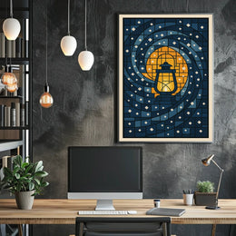 Lantern In The Night Sky Poster