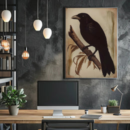 Raven on a Branch Wildlife Art Animal Poster PosterGoat