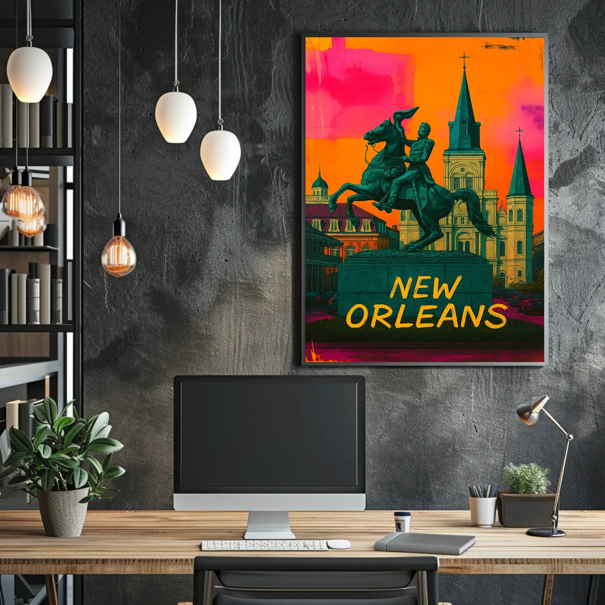 Vibrant Equestrian Statue New Orleans Urban Cityscape Poster