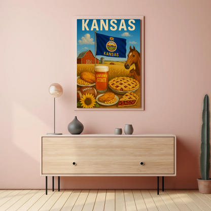 Kansas Farm Horse Pie Sunflower Beer Flag Travel Poster