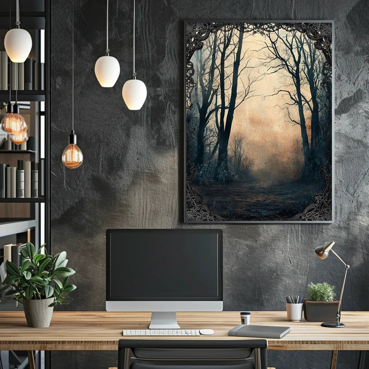 Mystical Dawn Forest Scene, Artistic Poster