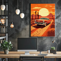 Classic Car in the Desert Sunset Poster