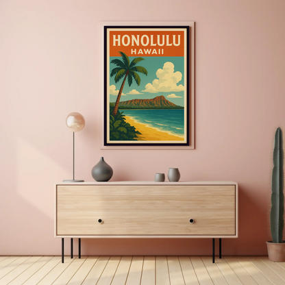 Honolulu Hawaii Diamond Head Beach View Poster