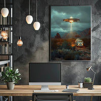 UFO Encounter in the Desert Art Print Poster PosterGoat