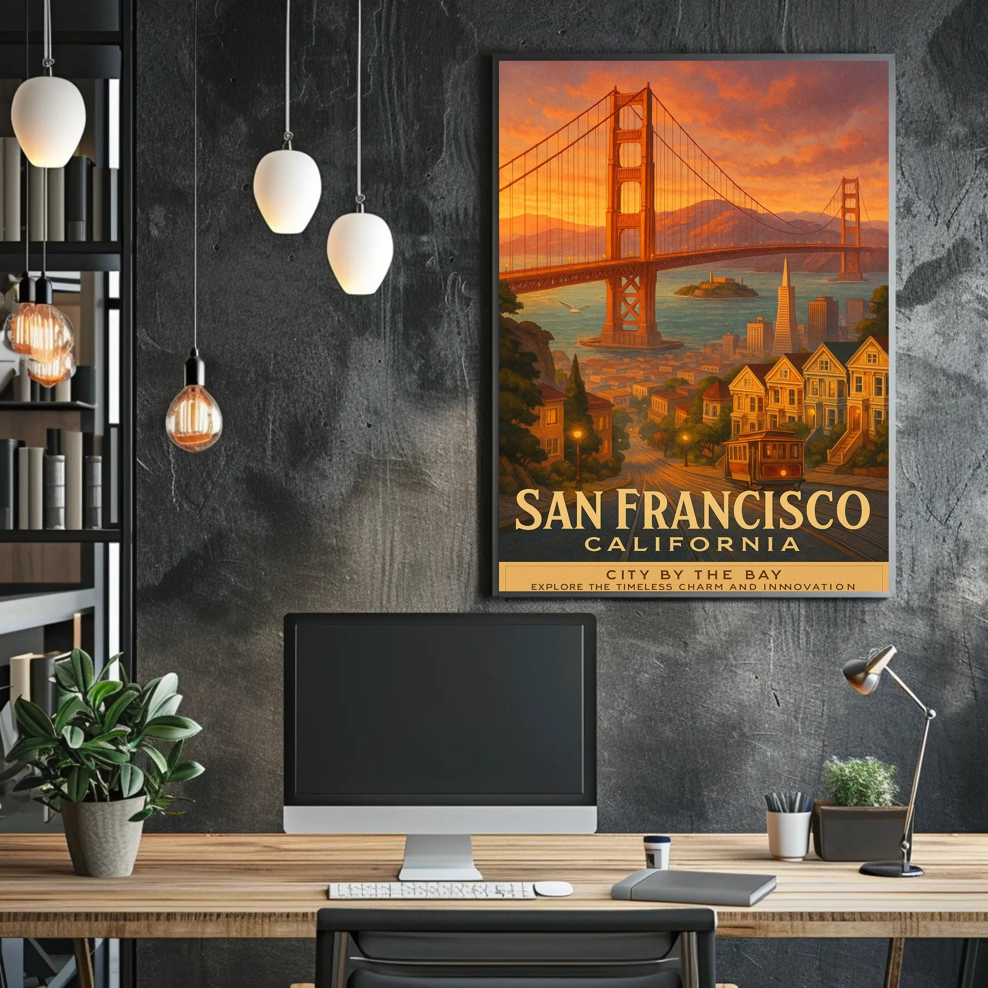 San Francisco Vintage Wall Art Poster Bay Scenery