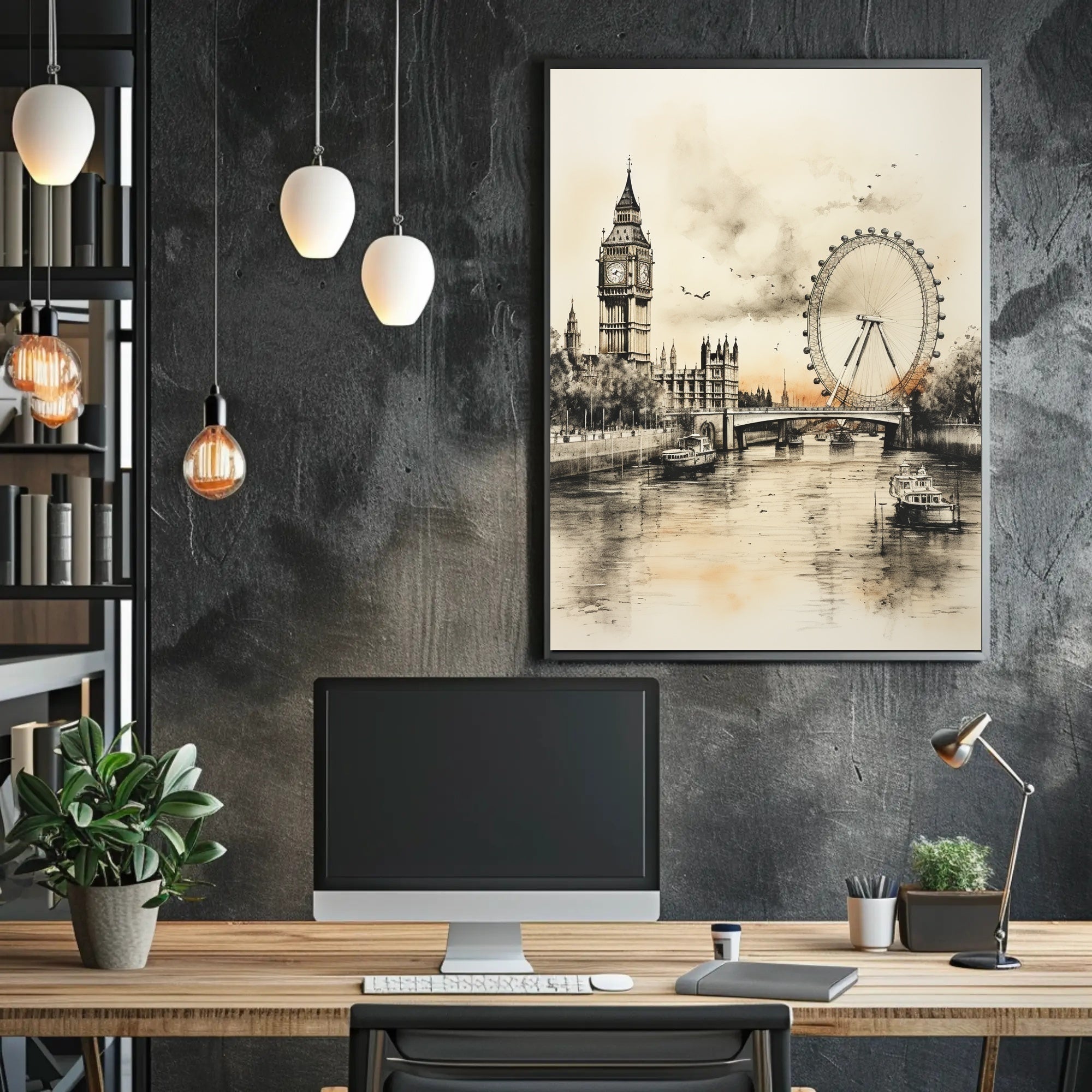 London River Thames Landmarks Travel Poster