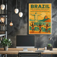 Brazil Vintage Travel Poster: Carnival & Christ the Redeemer