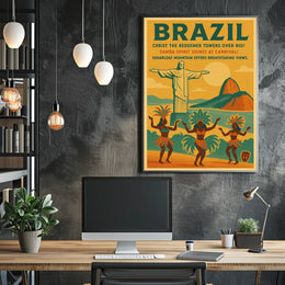Brazil Vintage Travel Poster: Carnival & Christ the Redeemer