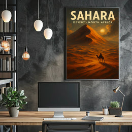 Sahara Desert Camel Adventure Travel Cinematic Poster