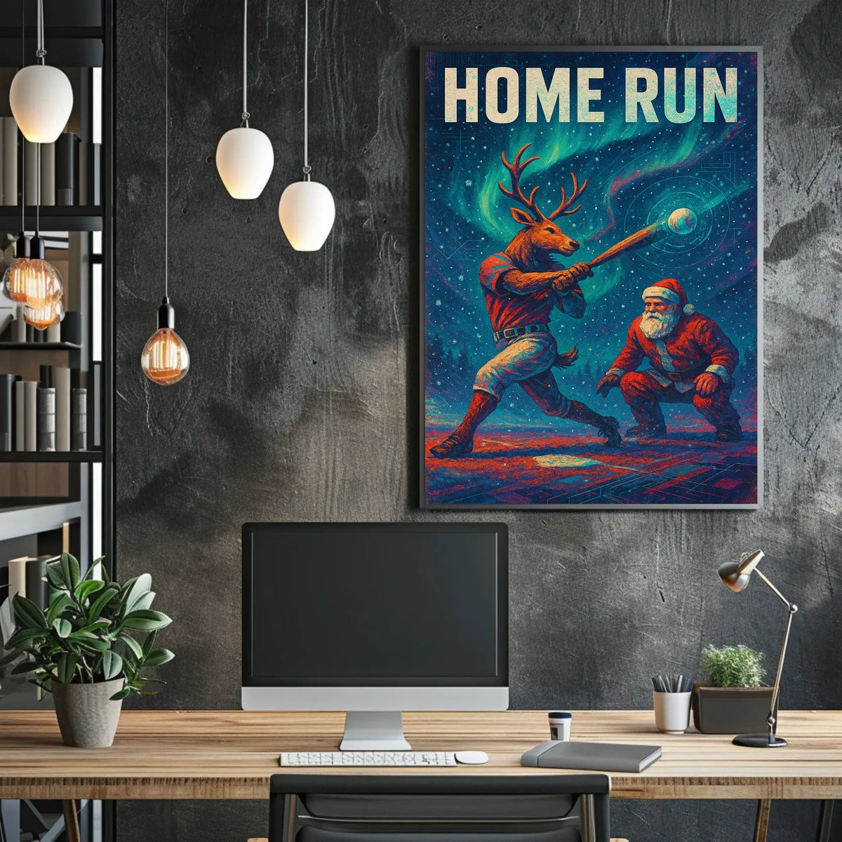 Festive Reindeer Baseball Scene Poster - Fantasy or Mythology Poster