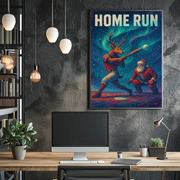 Festive Reindeer Baseball Scene Poster - Fantasy or Mythology Poster