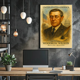 Woodrow Wilson 28th President of the United States Vintage Watercolor Poster