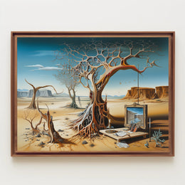 Surreal Desert Artwork with Abstract Tree: Artistic Poster