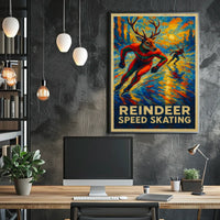 Reindeer Speed Skating Fantasy Art Poster