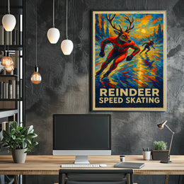Reindeer Speed Skating Fantasy Art Poster