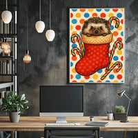 Festive Hedgehog In A Stocking Woodland Animals Holiday Wall Art For Christmas Decor Poster