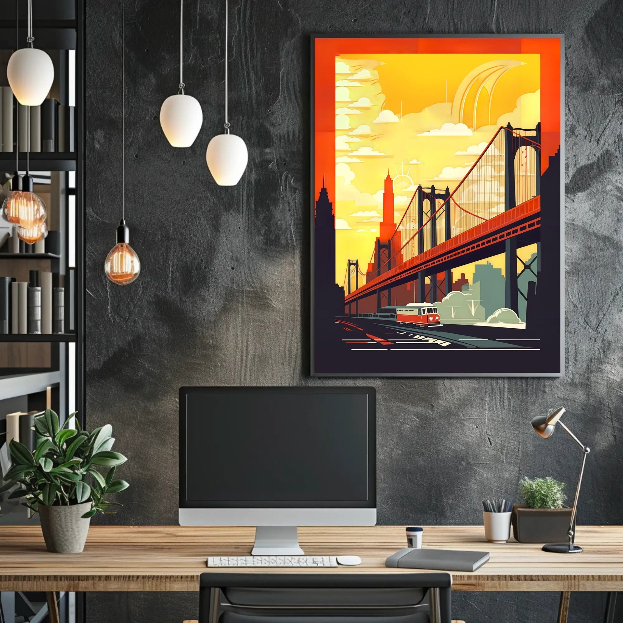 Urban Bridge Art Deco Poster